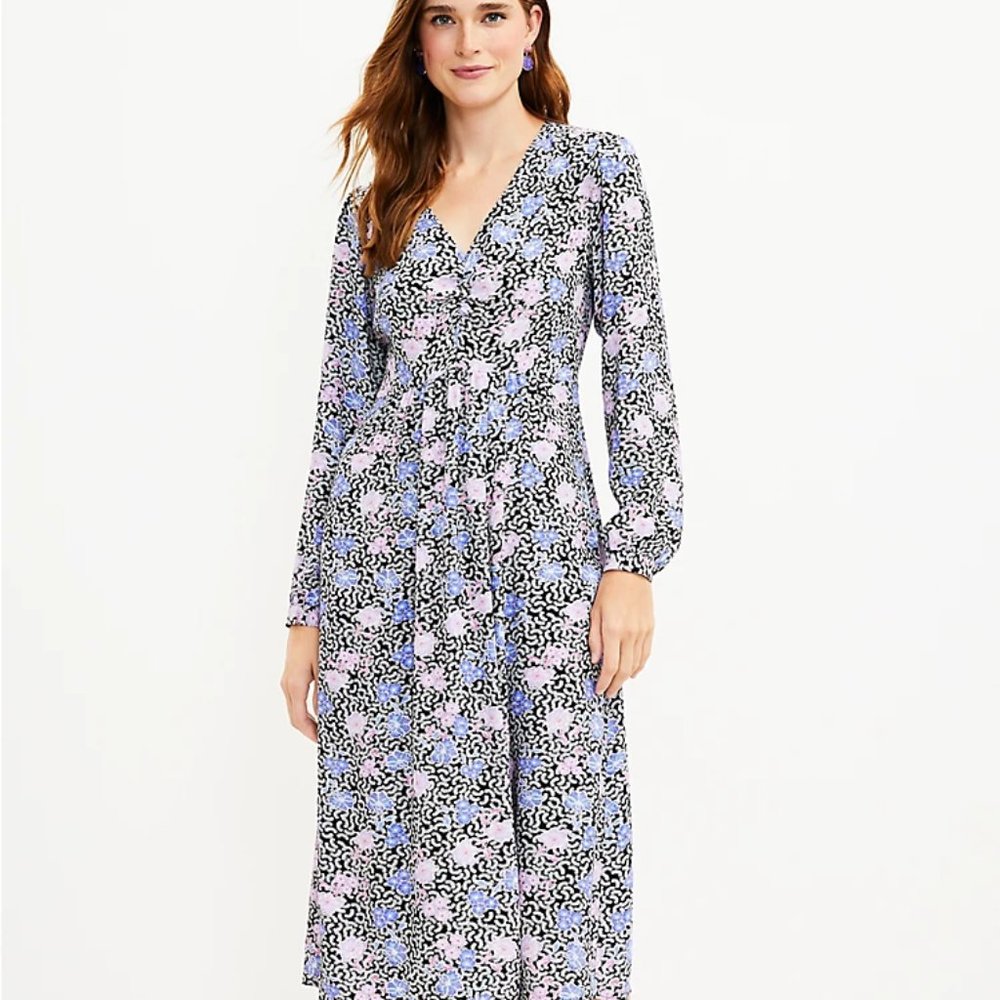 Loft floral midi purple and pink